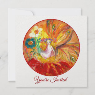 Convite FADA DAS FLORES Fantasia Vermelho Amarelo Branco F