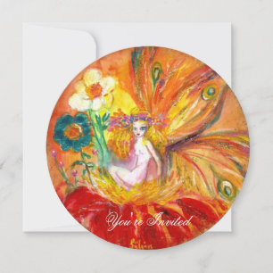 Convite FADA DAS FLORES vermelho rosa verde amarelo dourad