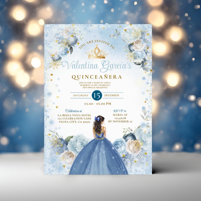 Convite Fada De Inverno Quinceañera 15 Anos Dourada Coroa (Criador carregado)