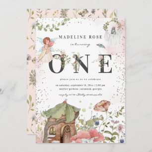 Convite Fada de primeiro aniversario de Fada de Floral Mag