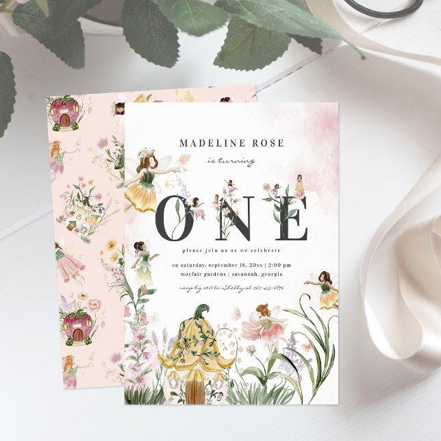 Convite Fada de primeiro aniversario de Fada de Floral Mag (Criador carregado)