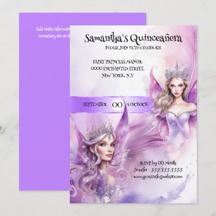 Convite Fada de Quinceañera princesa roxa moça
