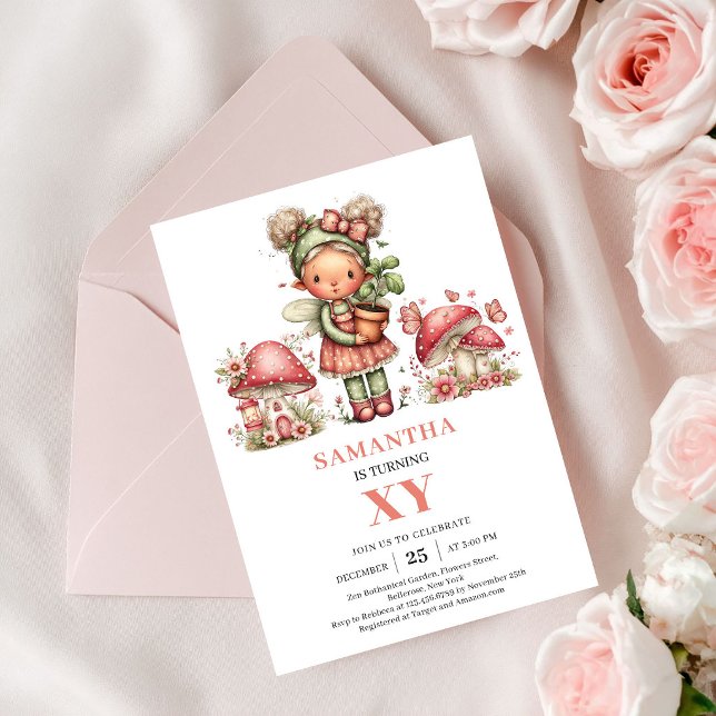 Convite Fada Divertida 2º Aniversário Rosa Bege Floral (Playful Fairy 2nd Birthday Blush Pink Floral Invite)