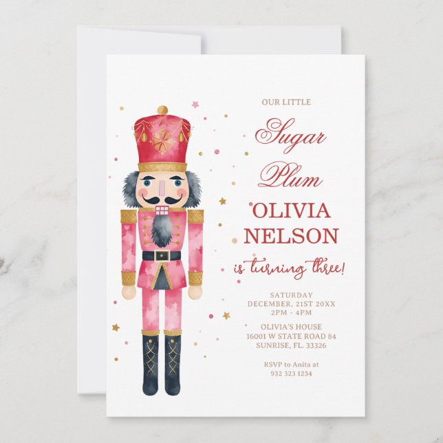 Convite Fada do Açúcar de Natal Cor-de-Rosa Aniversário (Frente)