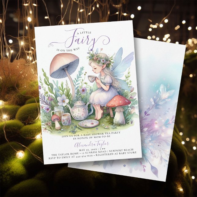 Convite Fada do Jardim Látea Cogumelos Bebê Chá (enchanted fairy garden tea party girl baby shower invitation magical mushroom village forest cute)