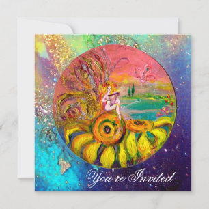 Convite FADA DOS GIRASSÓIS amarelo azul rosa brilho