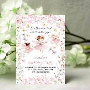 Convite Fada e Flores Aniversário de Meninas de Qualquer I