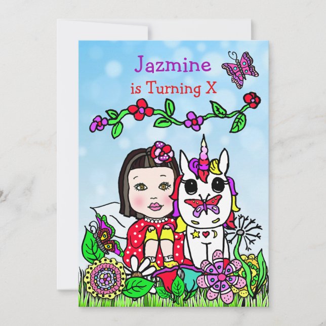 Convite Fada e Unicórnio Aniversário Convidam (Frente)