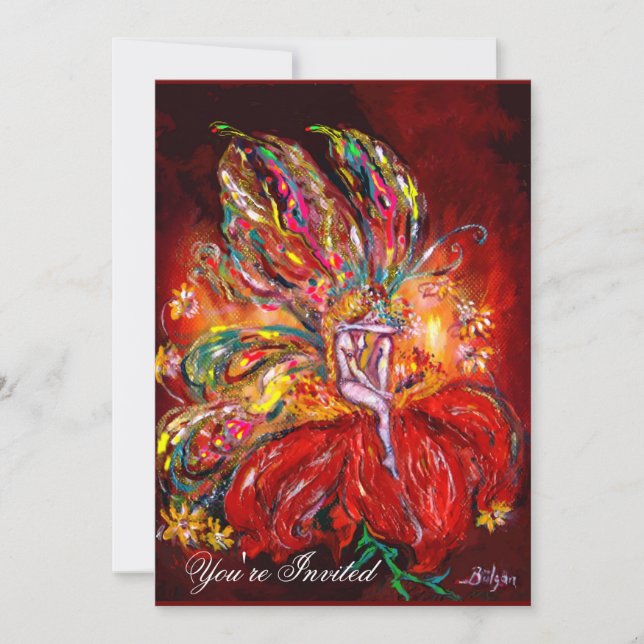 Convite FADA EM VERMELHO  amarelo  verde (Frente)