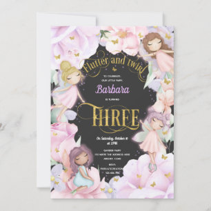 Convite Fada encantada de jardim roxo rosa, aniversário de
