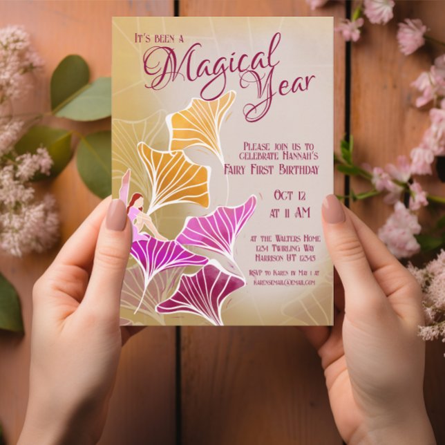 Convite Fada Encantada Primeiro Aniversário Mágico (Criador carregado)