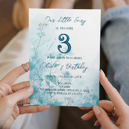 Convite Fada Fale Azul Flores Crianças Festa de Aniversári