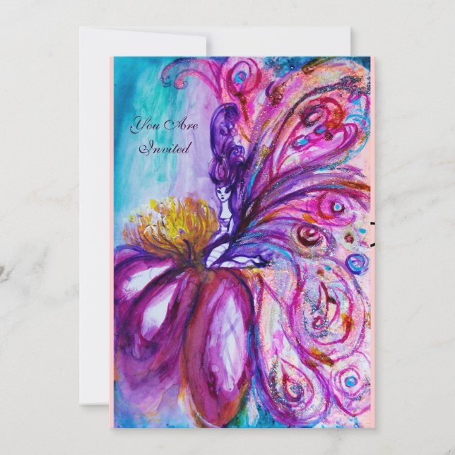 CONVITE FADA FLOR CAPRICHOSA E FOFINHA EM ROSA,BRILHOS DOR (Frente)