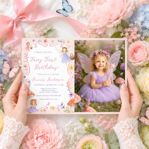 Convite Fada Floral Caprichosa Primeiro Aniversário Foto