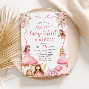 Convite Fada Floral Primeiro Aniversário de Meninas