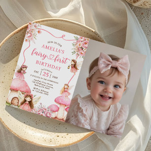 Convite Fada Floral Primeiro Aniversário de Meninas Foto