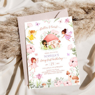 Convite Fada Flutter e Twirl Primeiro Aniversário de 1 Ano