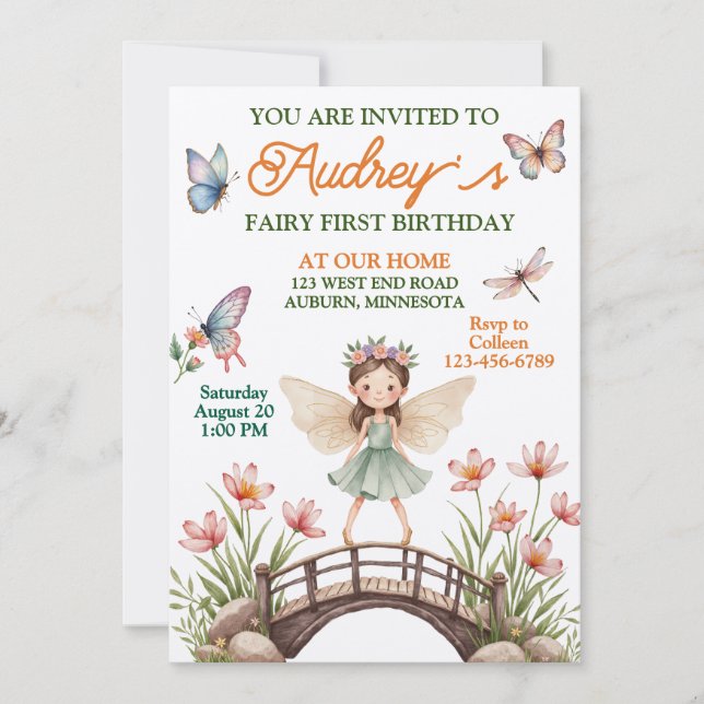 Convite Fada Fofo Primeiro Aniversário (Frente)