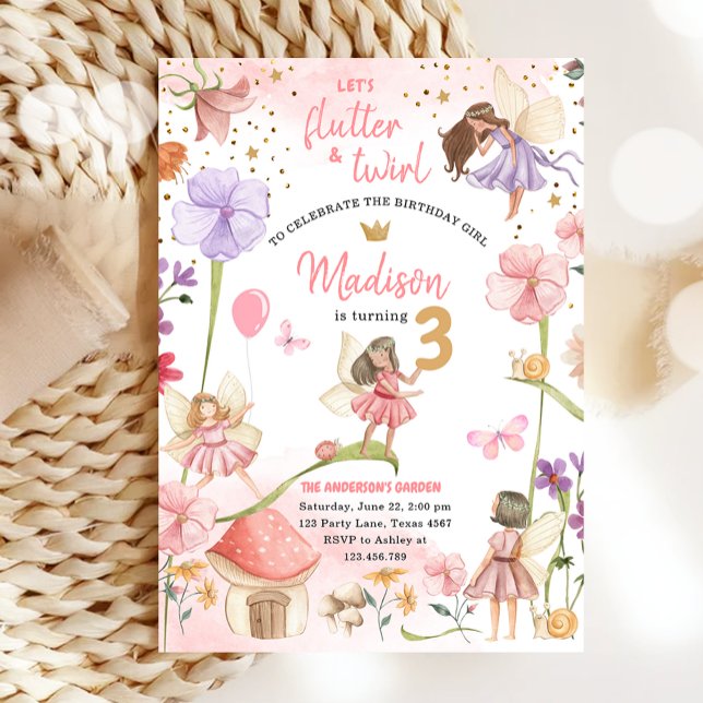 Convite Fada, Garden Garden Girl Fairy Aniversário Em (Criador carregado)