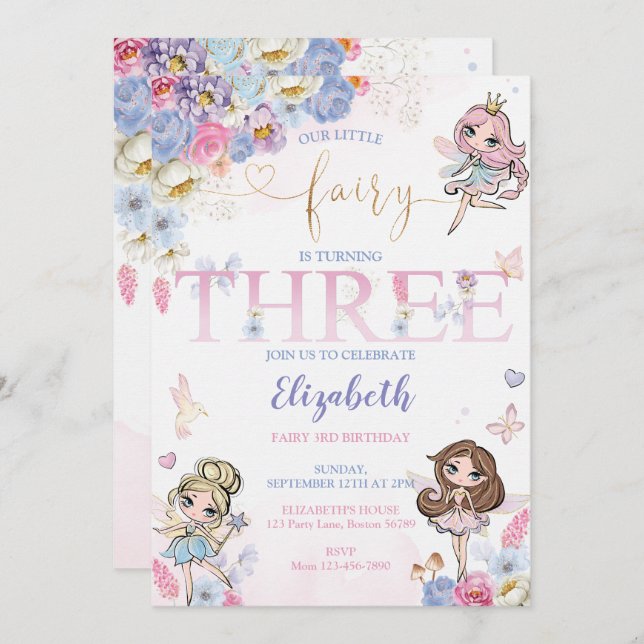 Convite Fada, Garden Girl Fairy, Aniversário da Fada (Frente/Verso)