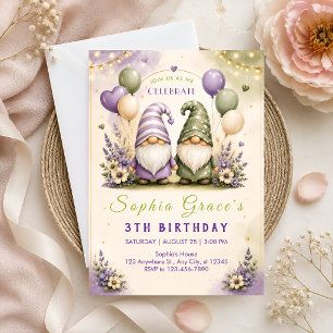 Convite Fada Jardim Gnome Aniversário de 3 anos