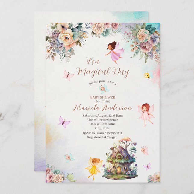 Convite Fada Látea Magia Princesa Aquarela Bebê Sho (Frente/Verso)