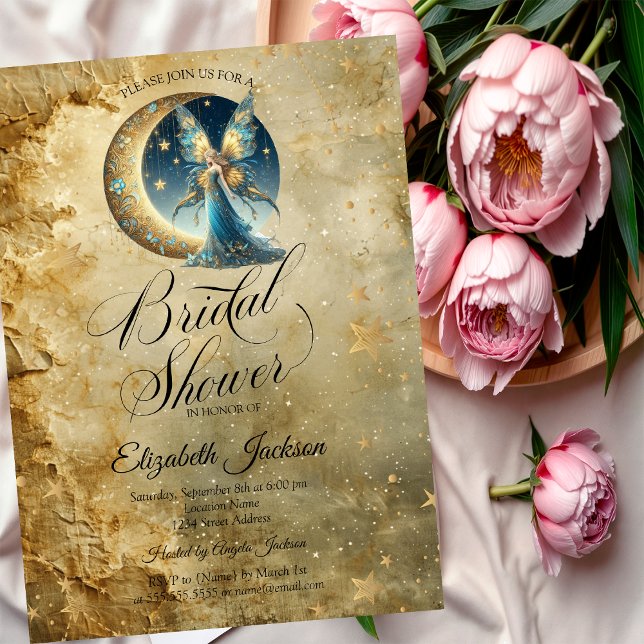 Convite Fada Lunar Celestial Velho Ouro Chá de Noiva (Criador carregado)