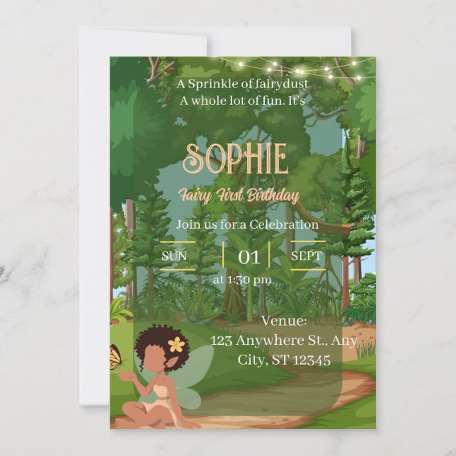 Convite Fada Mágica da Floresta com Borboleta  (Frente)