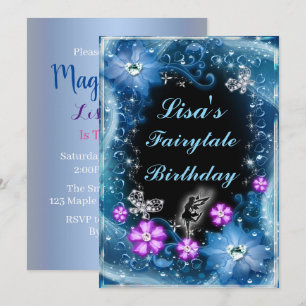Convite Fada Mágica E Borboletas Azul Aniversário Floral