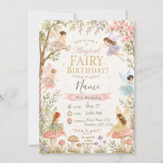 Convite Fada Mágica Jardim Floral Pixie Meninas Aniversári