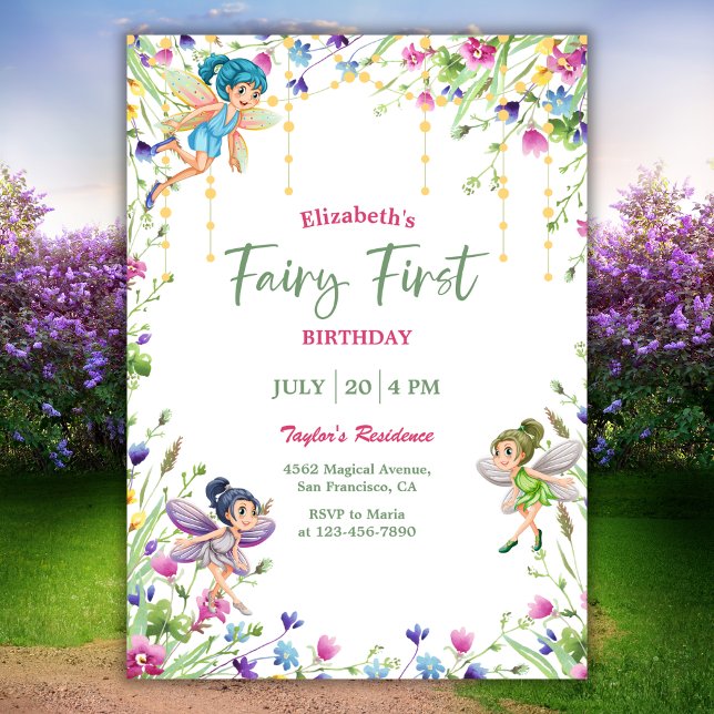 Convite Fada Mágica - Primeira Festa de primeiro aniversar (Criador carregado)