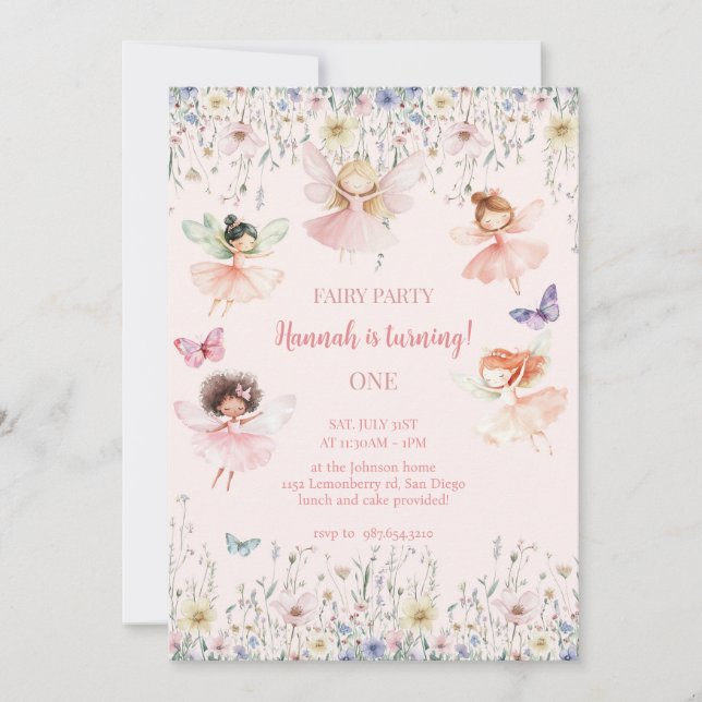 Convite Fada Mágica Primeiro Aniversário, Fada Bash (Frente)