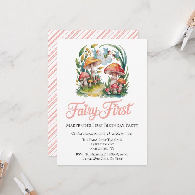 Convite Fada Primeira Festa de aniversário (Frente/Verso In Situ)