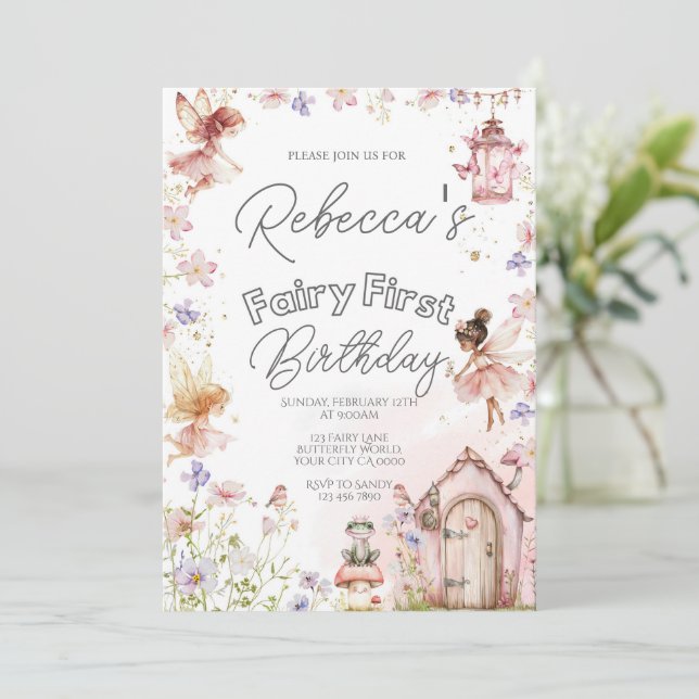 Convite Fada Primeira Festa de aniversário (Em pé/Frente)