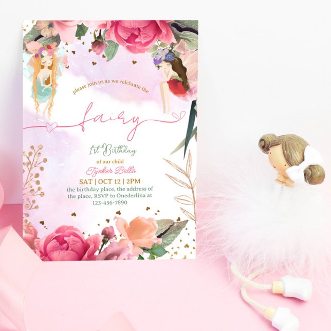 Convite Fada Primeira Festa de aniversário Menina (Criador carregado)