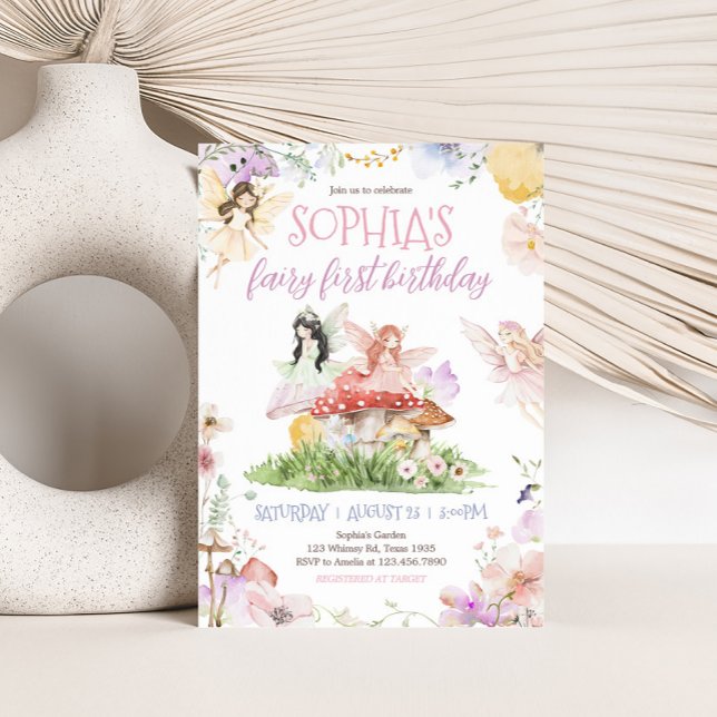 Convite Fada Primeira Festa de aniversário Whimsic (Whimsical Fairy First Birthday Party Invitation)