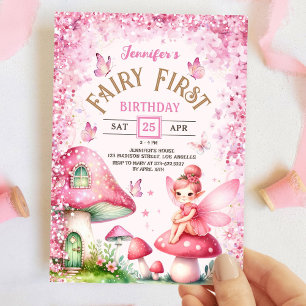 Convite Fada Primeira Garota de Aniversário 1 Floresta de