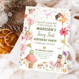 Convite Fada Primeira Rapariga de Aniversário 1 Floresta d