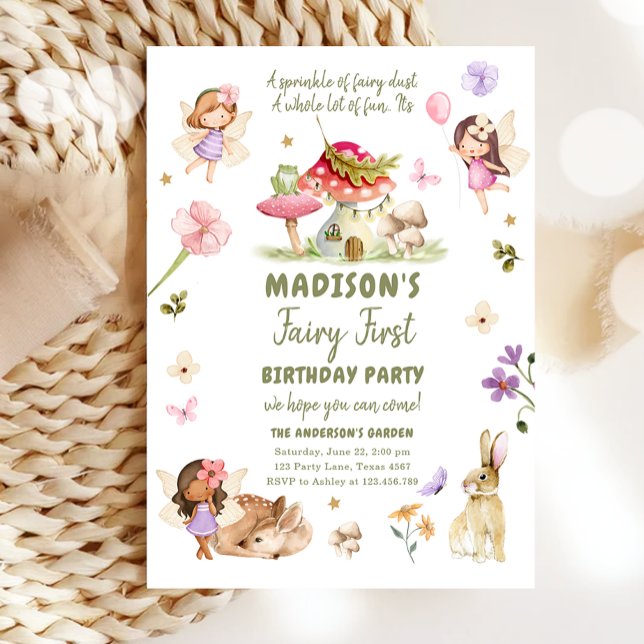 Convite Fada Primeira Rapariga de Aniversário 1 Floresta d (Criador carregado)