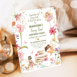 Convite Fada Primeira Rapariga de Aniversário 1 Floresta d