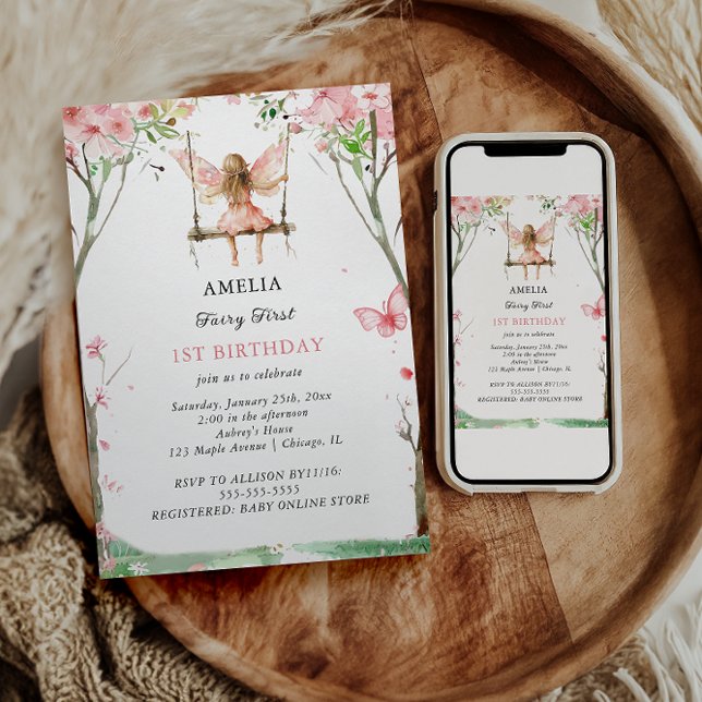 Convite Fada Primeiro Aniversário Aquarela Meninas Florais (Criador carregado)