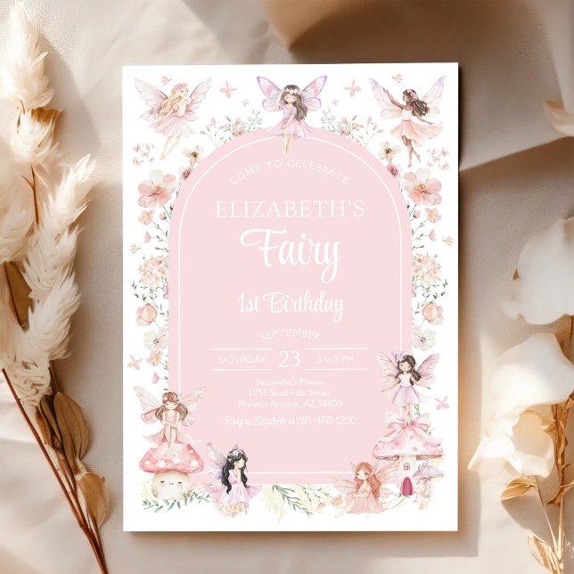 Convite Fada Primeiro Aniversário Caprichoso Floral (Criador carregado)