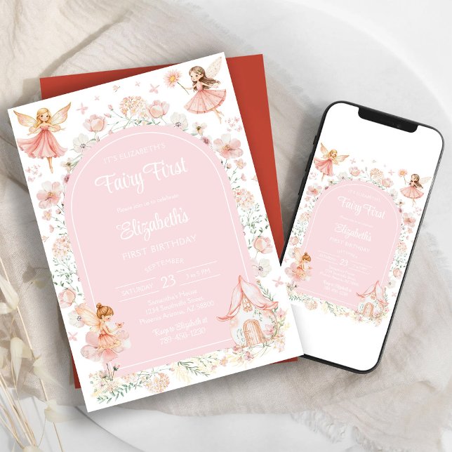 Convite Fada Primeiro Aniversário Caprichoso Floral  (Criador carregado)