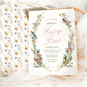 Convite Fada Primeiro Aniversário Floral Vintage
