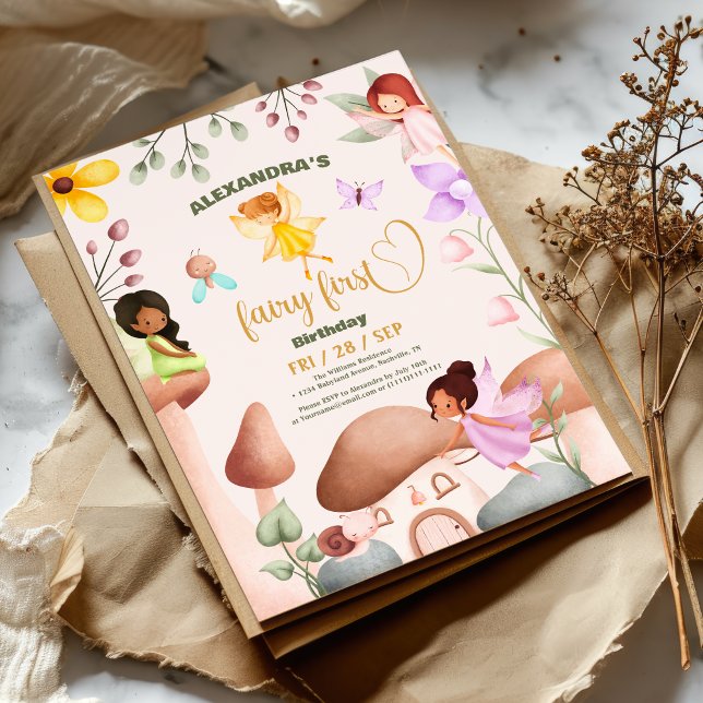 Convite Fada Primeiro Aniversário Floresta Cogumelo Aquoso (Criador carregado)