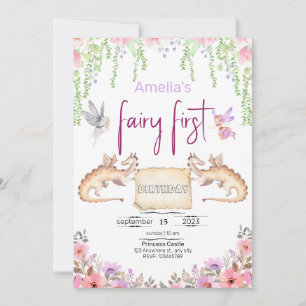 Convite Fada Primeiro Aniversário Princesa Floral Aquarela