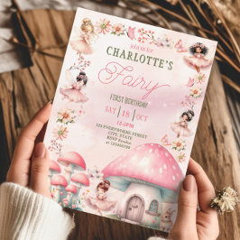 Convite Fada Primeiro Cogumelo Casa Rosa Aniversário