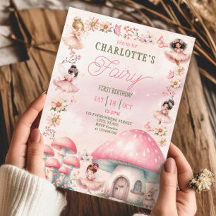 Convite Fada Primeiro Cogumelo Casa Rosa Aniversário