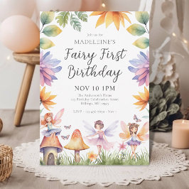 Convite Fada Primeiro primeiro aniversario de Jardim Mágic
