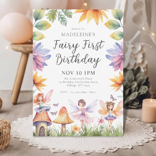 Convite Fada Primeiro primeiro aniversario de Jardim Mágic